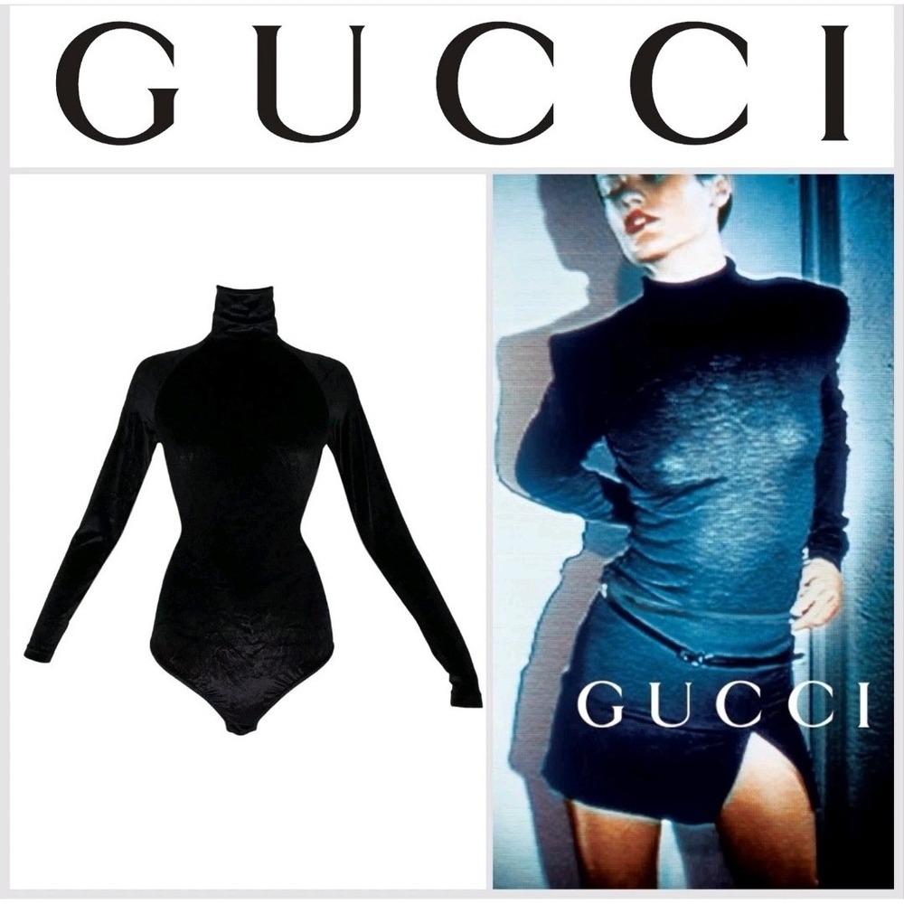 GUCCI F/W 1994 By TOM FORD Sleek Velvet Bodysuit Size Small S RARE VINTAGE